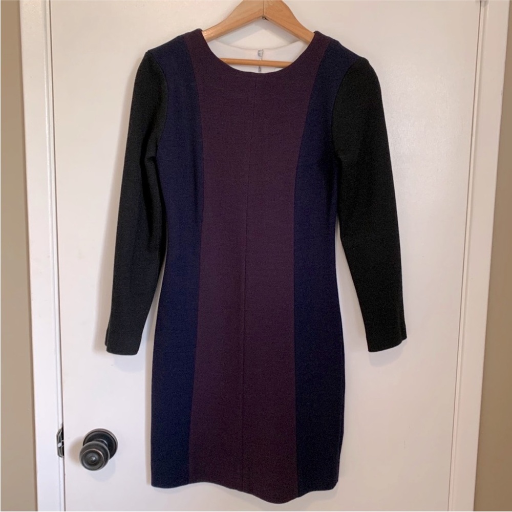 Sandro Navy and Purple Colorblock Dress